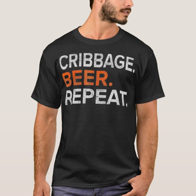 Camiseta Vintage Cribbage Beer Repeat Funny (Frente)