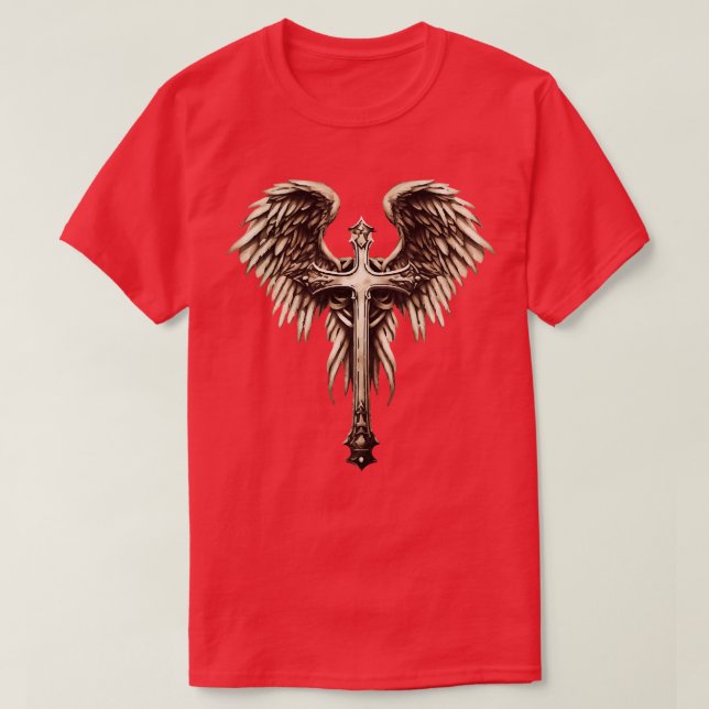 Camiseta Vintage Cross Angel Wings (Frente do Design)