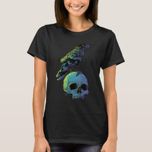 Camiseta Vintage Crow Skull Spooky Raven Gothic Halloween A