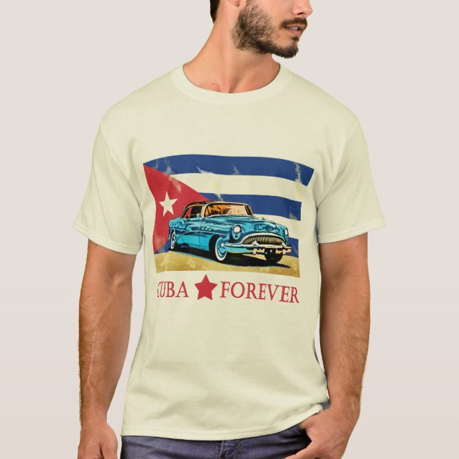 Camiseta Vintage Cuba Flag Classic Car T-Shirt (Frente)