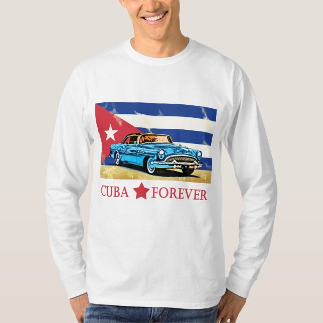 Camiseta Vintage Cuba Flag Classic Car T-Shirt (Frente)