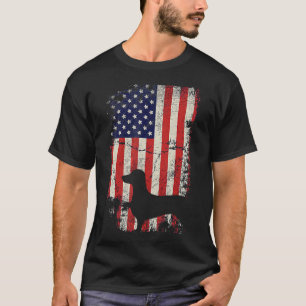 Camiseta Vintage Dachshund American Flag Tão , De Julho