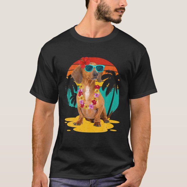 Camiseta Vintage Dachshund Lover Vestindo óculos Sunglass H (Frente)