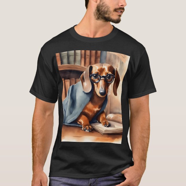 Camiseta Vintage Dachshund na Biblioteca Antiga (Frente)
