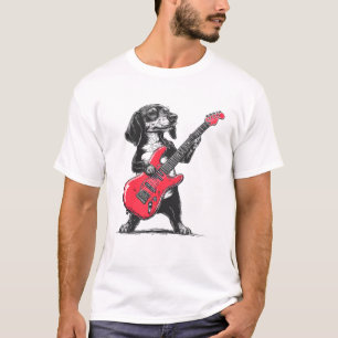 Camiseta Vintage Dachshund Weenie Tocando Guitarra Rockeand