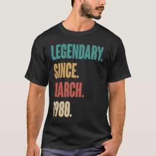 Camiseta Vintage de 43 anos 1980 Aniversário de 43 de março