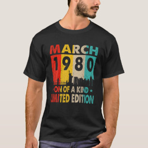 Camiseta Vintage de 43 anos março de 1980 Homens de anivers