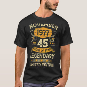 Camiseta Vintage de 45 anos novembro de 1977 45º aniversári