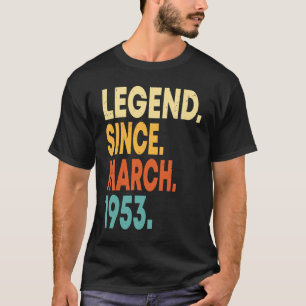 Camiseta Vintage de 70 anos março de 1953 70 Aniversário