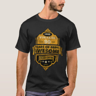 Camiseta Vintage de 90 anos 1932 Feliz aniversário do 90