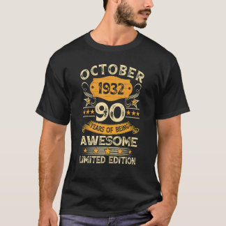 Camiseta Vintage de 90 anos outubro de 1932 90 Aniversário 