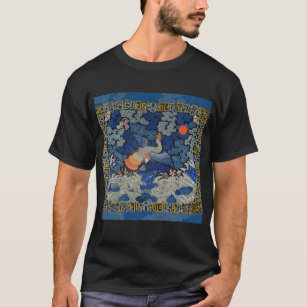 Camiseta Vintage de bordado chinês azul-pássaro