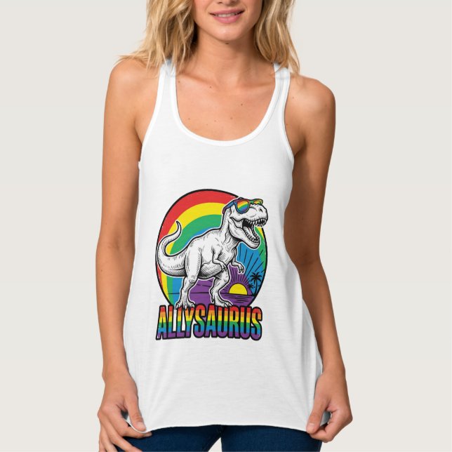 Camiseta Vintage de Dinossauro Arco-íris Allysauru (Frente)