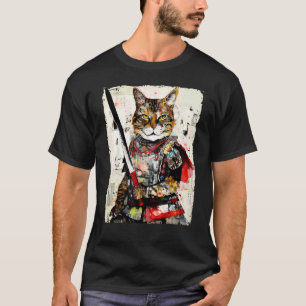 camiseta vintage de gato samurai arte urbana japon