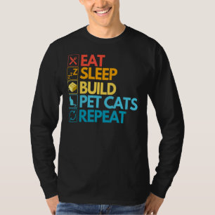 Camiseta Vintage de Gatos de Construção de Bloco de Cute do