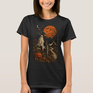 Camiseta Vintage de Halloween Fantasma & Gato Pret