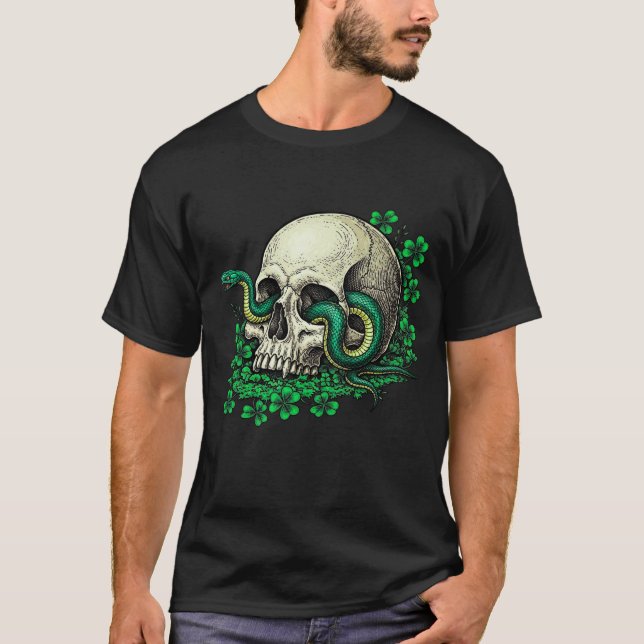 Camiseta Vintage de St. Patrick's Day com Caveira  (Frente)