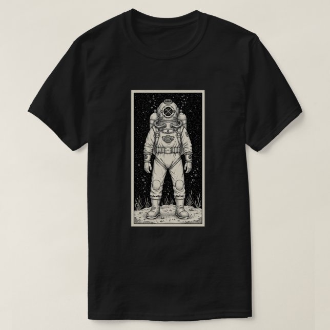 Camiseta Vintage Deep Sea Diver Illustration (Frente do Design)