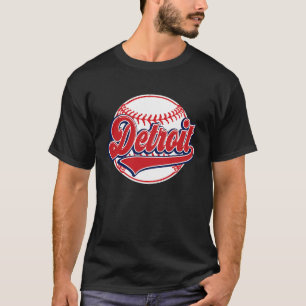 Camiseta Vintage Detroit Cityscape Baseball Player e ventil