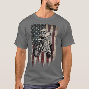 Camiseta Vintage Dirt Bike American Flag Motocross Biker