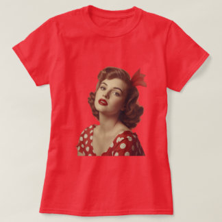 Camiseta Vintage dos Anos 50 com Bolinhas Vermelha