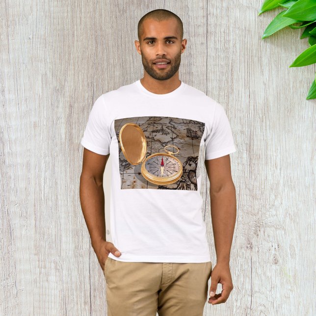 Camiseta Vintage Dourado Compass on Antique Pirate Map (Criador carregado)