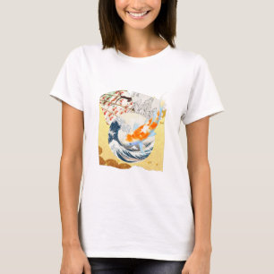 Camiseta Vintage Dourado Koi Pond da Cultura Japonesa Mulhe