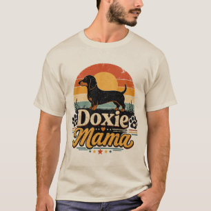 Camiseta Vintage Doxie Mama Pôr do Sol Retrô Cachorro Dachs