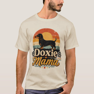 Camiseta Vintage Doxie Mama Pôr do Sol Retrô Cachorro Dachs
