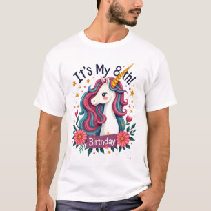 Camiseta Vintage É Meu 8º Aniversário Unicórnio Arco-Íris F