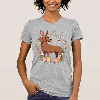 Camiseta Vintage Easter Dachshund Bunny Dog with Floral Egg