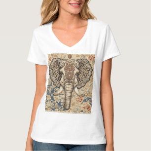 Camiseta Vintage Elegante, Elefante Antigo, Bege Azul Pêsse