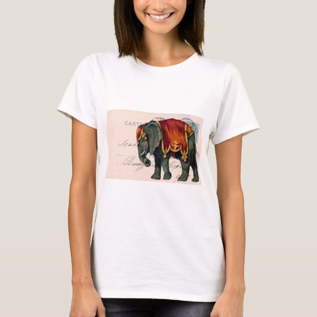 Camiseta Vintage Elephant Postcard Digital Art (Frente)