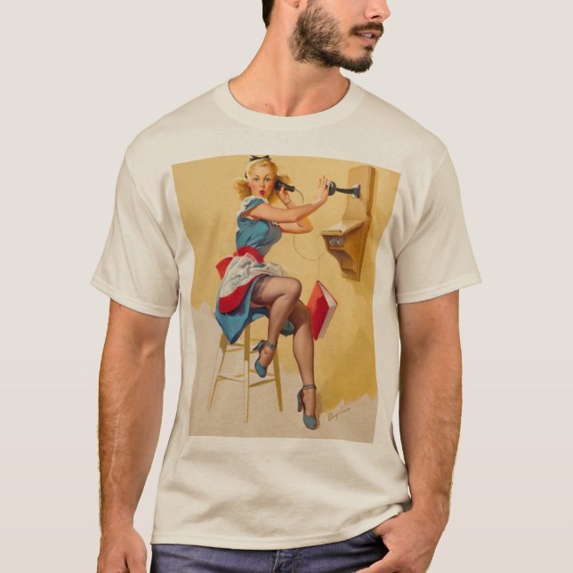 Camiseta Vintage Elvgren Telephone Pin-up Girl Retro (Frente)