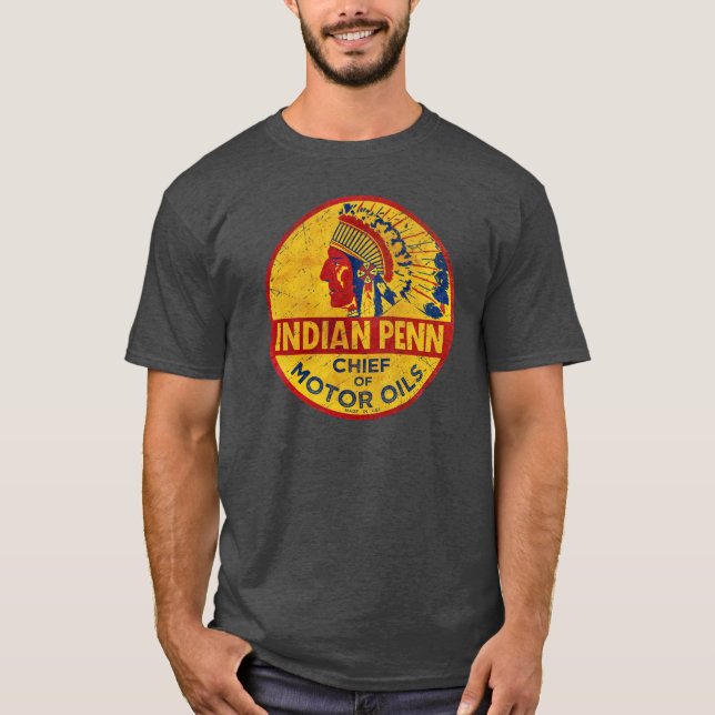 Camiseta Vintage emblem da gasolina chefe indiana (Frente)