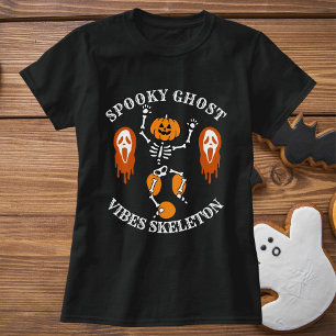 Camiseta Vintage Espantoso Fantasma Abóbora de Halloween Es