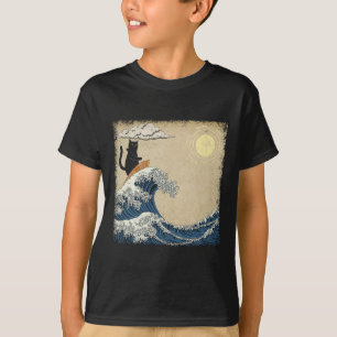 Camiseta Vintage Estranho Com Um Gato Surfando Nas Ondas Pa