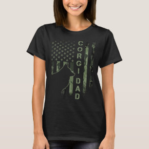 Camiseta Vintage EUA Camo Flag Proud Corgi Pai Sil