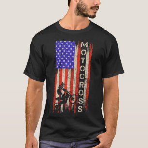 Camiseta Vintage EUA Flag Americano Motocross Dirt Bike Sil