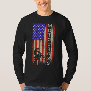 Camiseta Vintage EUA Flag Americano Motocross Dirt Bike Sil