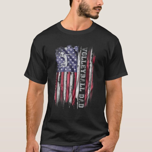 Camiseta Vintage EUA Flag Americano Proud Pai de Voleibol S (Frente)