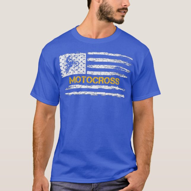 Camiseta Vintage EUA Flag Motocross Dirt Bike (Frente)