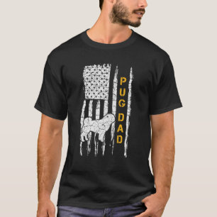 Camiseta Vintage EUA Flag Pugdog Pug Dog Pai Silho