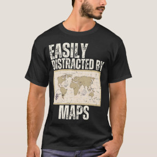 Camiseta Vintage Fácilmente Distraído Por Mapas - Geografia