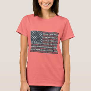 Camiseta Vintage Faded American Flag State Names Words Art