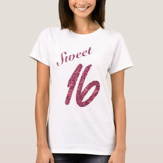 Camiseta Vintage Faux Pink Glitter Sweet 16 (Frente)