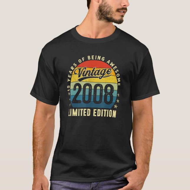 Camiseta Vintage Feita Em 2008, Nascido Na 15 (Frente)