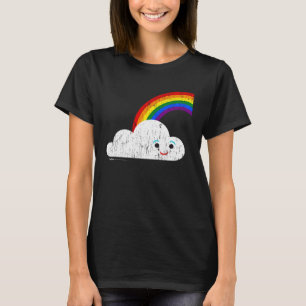 Camiseta Vintage Feliz Sorriso Nuvem Com Arco-Íris
