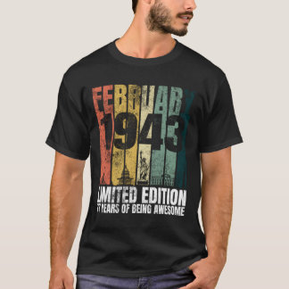 Camiseta Vintage Fevereiro De 1943 Bday Oferece 77 Anos 77