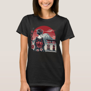 Camiseta Vintage, Flor de Arte Japonesa Sunset Floral Geish